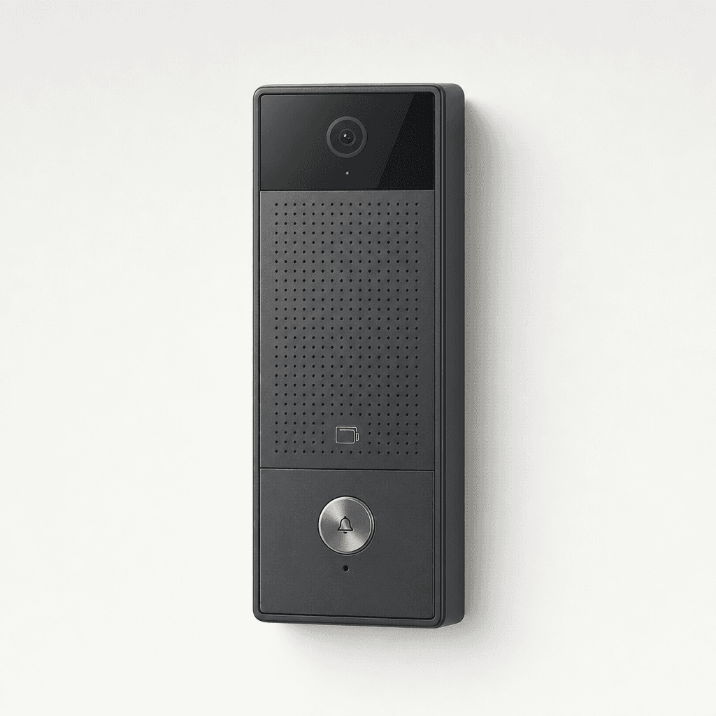 Commercial VoIP doorphone mounted next to an office entry door