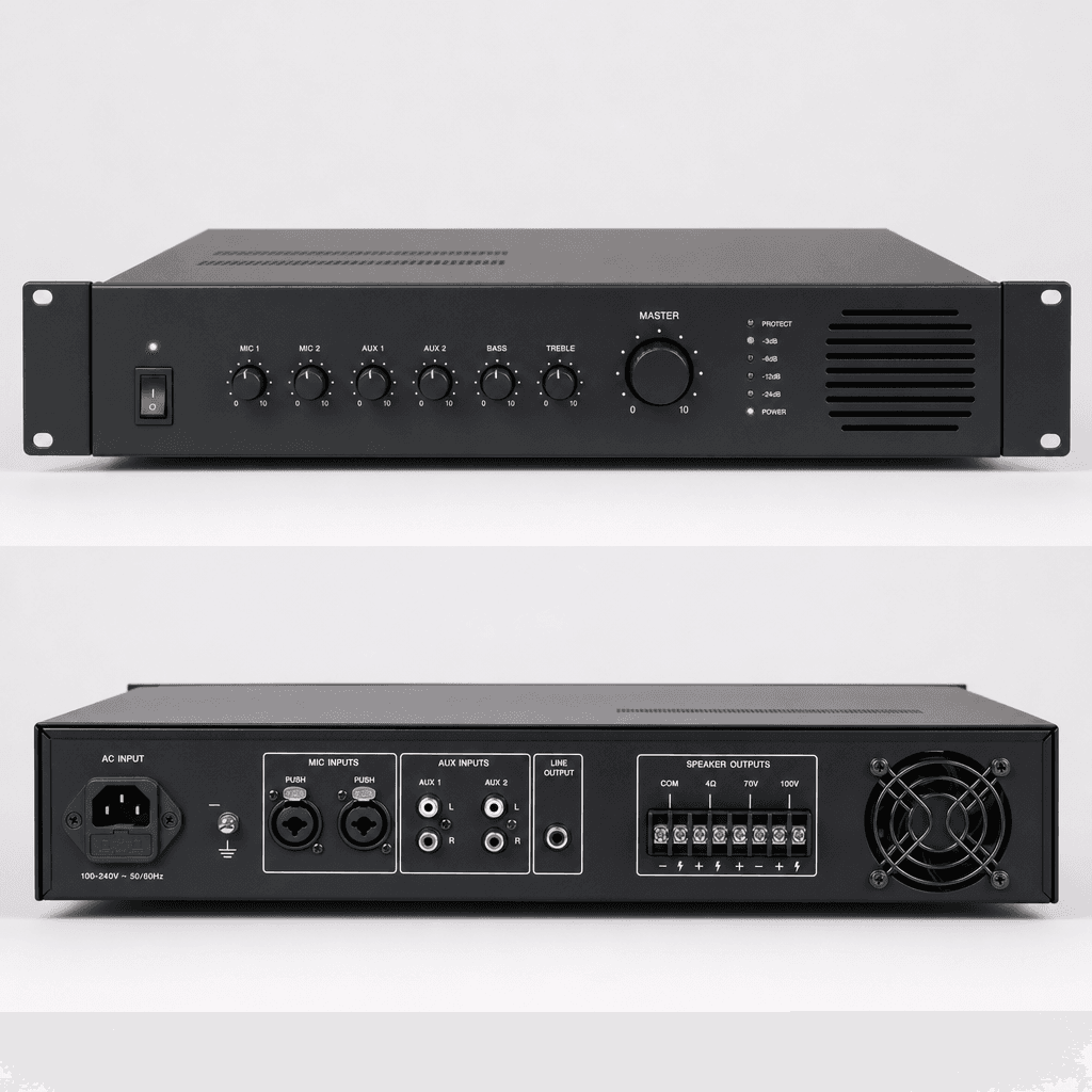Paging amplifier installed in a telecom equipment rack