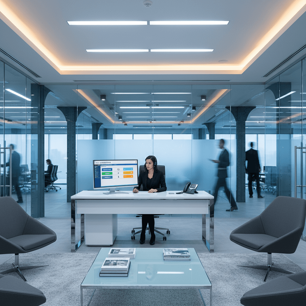 Modern office reception with auto attendant system