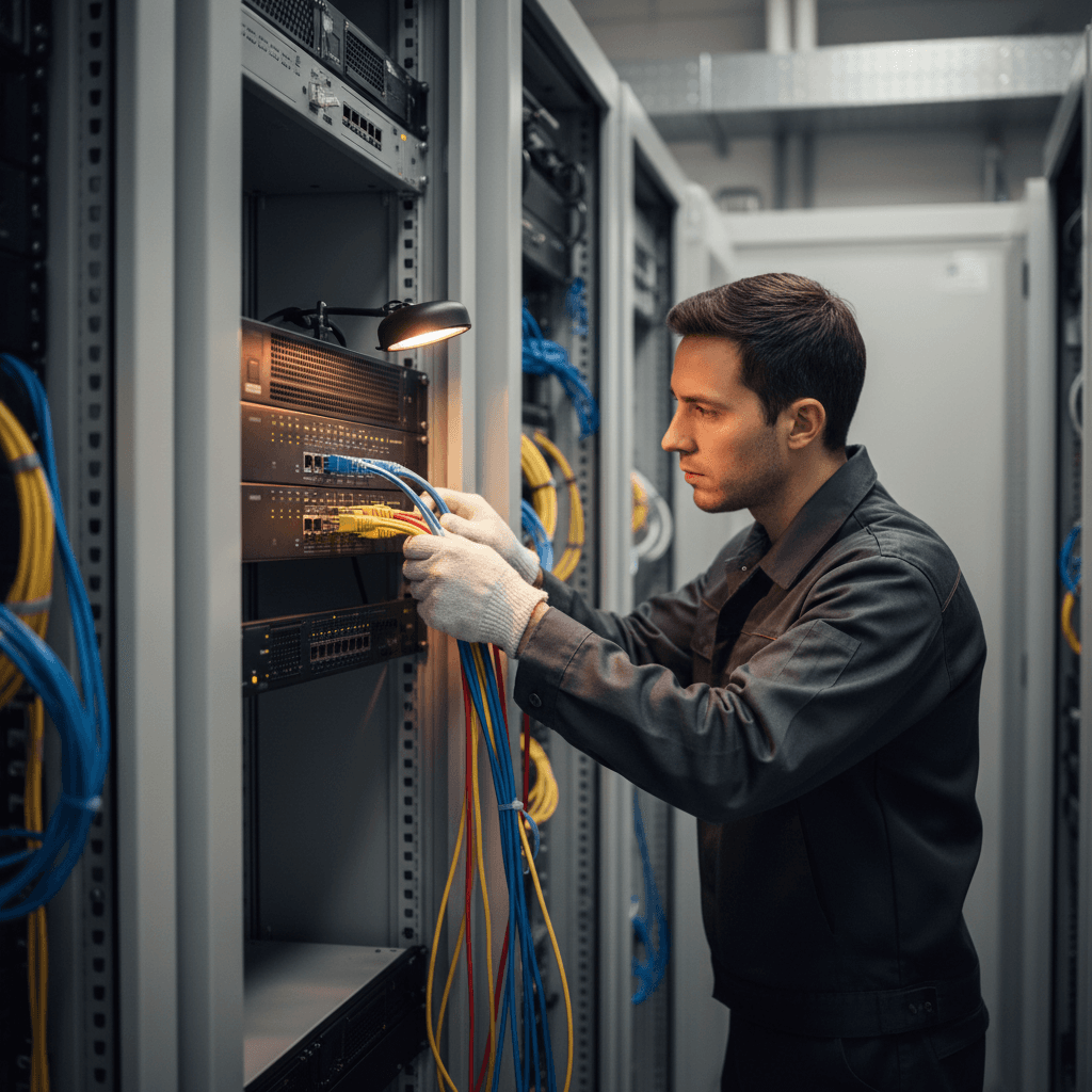 VoIP system installation and cable connections