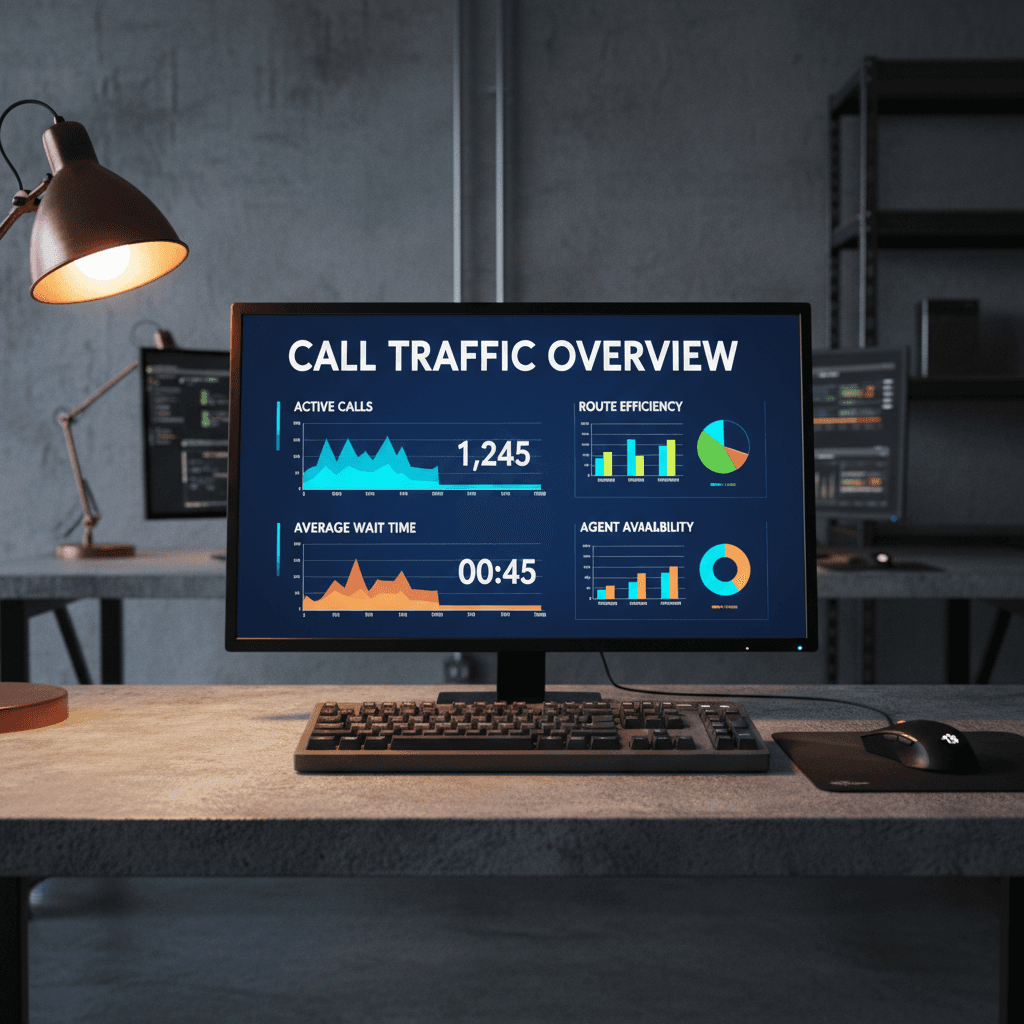 Call routing dashboard displaying real-time metrics