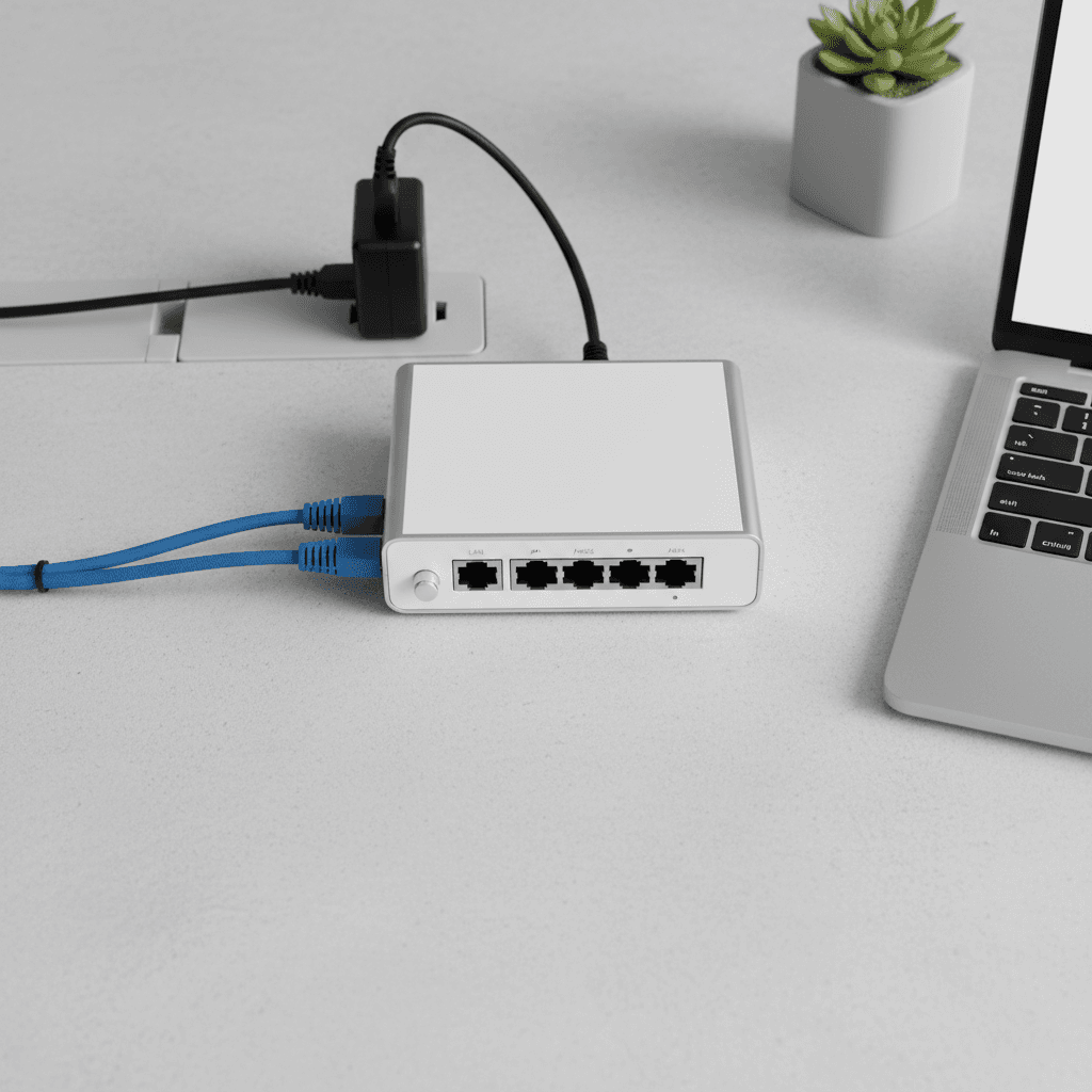 VoIP paging adapter connected on a desk