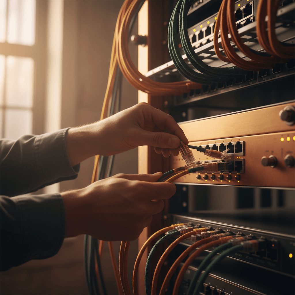 Network cables and server connections being integrated