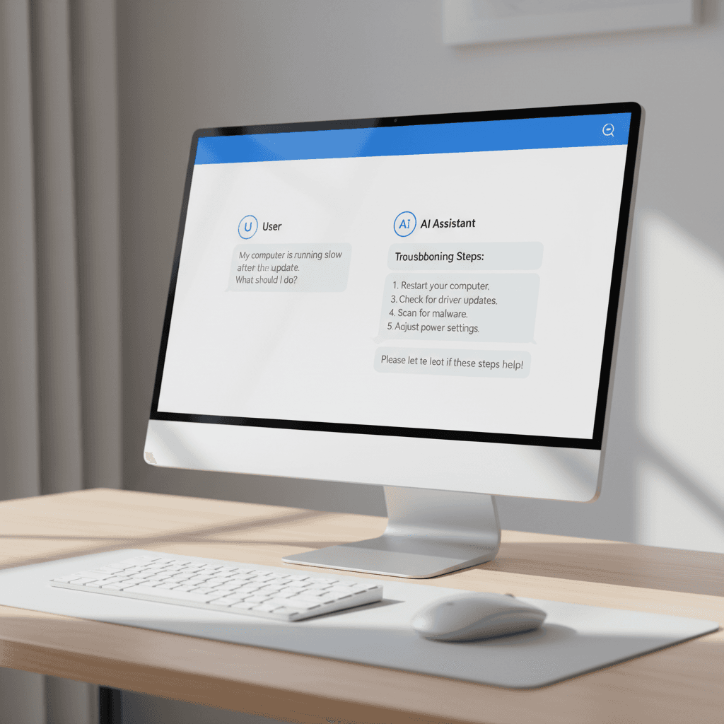 AI assistant troubleshooting interface on monitor